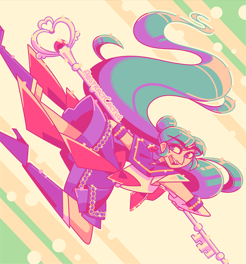 Sailor Pluto from Sailor Moon, smiling while flying through the air, ready to swing her rod. This particular drawing of Sailor Pluto is based on actress Ishii Mikako's depiction.