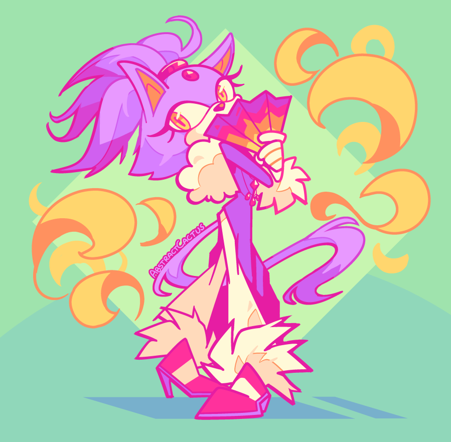 Blaze the Cat from Sonic the Hedgehog, wearing a fancy dress and hiding her face behind a fan.