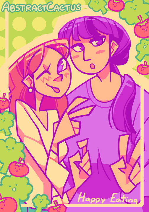 Yuki and Totoko from She Loves to Cook and She Loves to Eat posing for a photo. Yuki is winking with her tongue out, a little embarassed and making a careful peace sign with her hand. Totoko has a stoic expression with her mouth open and is making a peace sign with her hand.